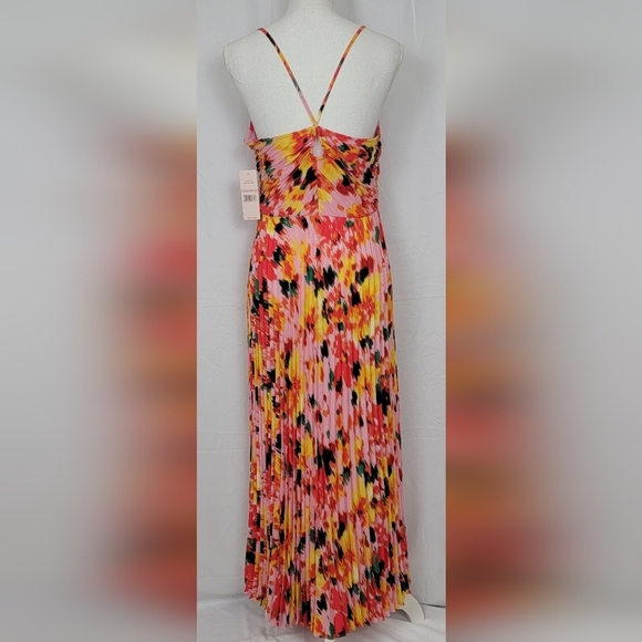 Nanette Lepore Floral Pink Print Pleated Midi Dress Women's Size 10 New - Picture 3 of 12